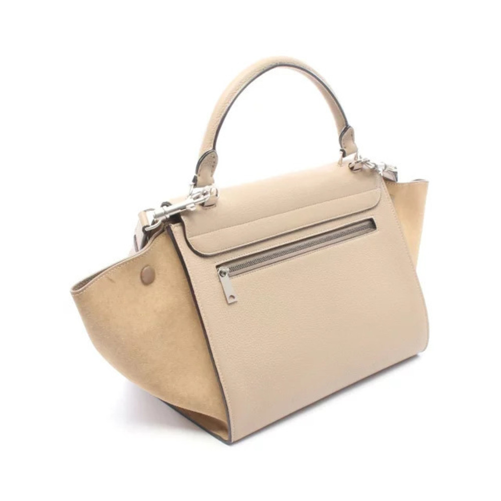 Celine Suede Handbag Beige Trapeze Leather Brown Tan Brown